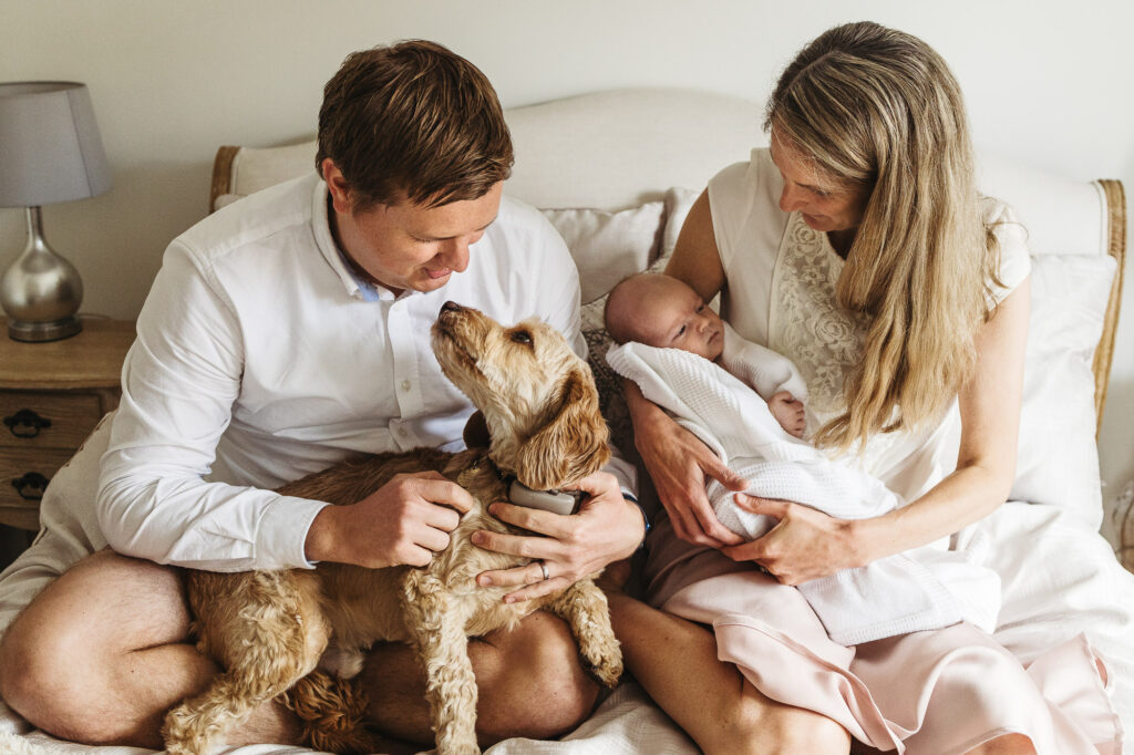 Family in Farnham photographed with newborn baby